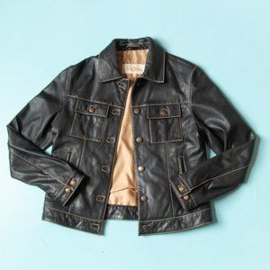Peter Millar Black Leather Jacket with Tan Lining